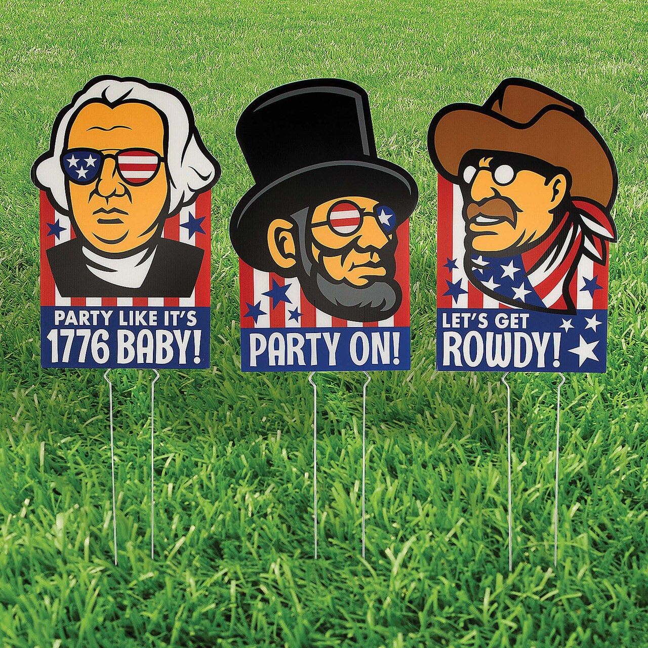 4th of July 15" x 23" President Icons Outdoor Yard Sign Set 3 Pieces